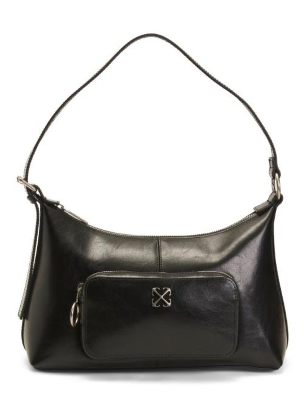 OFF WHITE Leather Hobo With Logo Hardware On Front Zip Pocket